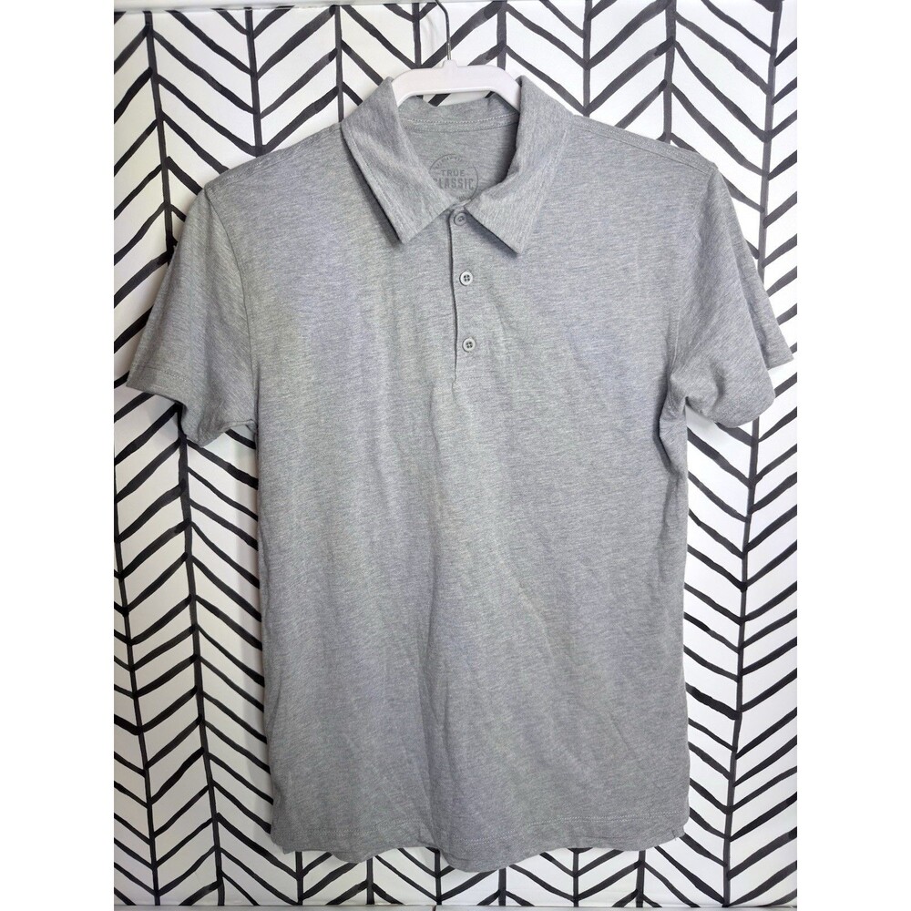 True Classic Light Gray Short Sleeve Polo Shirt Men's Small 7020